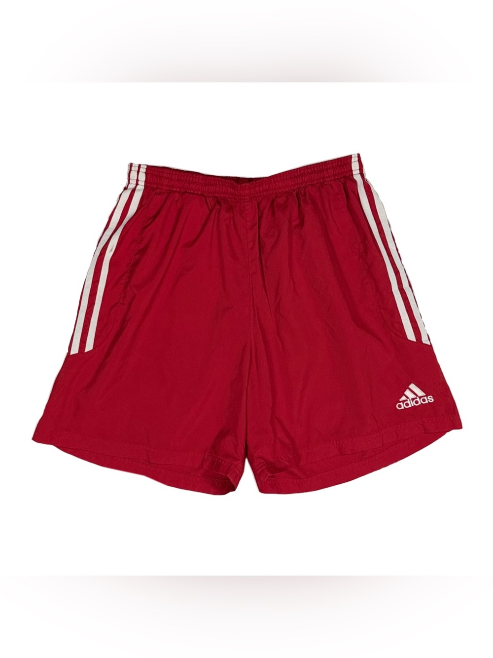 Vtg Y2K Adidas Climalite red white three stripe 6” athletic shorts mens medium